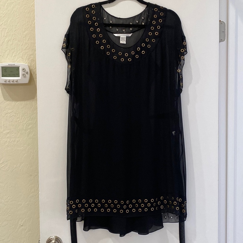 Black sheer short dress with gold accents